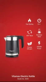 Vitamax 2L Electric Kettle Model 3040 – Fast Boil Stainless Steel Electric Water Boiler – Auto Shut Off, 360° Rotating Base, Cool Touch Handle – 2000W Power Kettle with 1 Year Warranty - Image 5