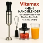 Vitamax 4 in 1 Hand Blender Machine 1000W Powerful Motor 12-Speed Immersion Blender with Egg Beater Milk Frother, Chopper juicermachine 100% Copper Motor | 4 Blades | Chopper + Whisk + Measuring Cup | Hand Mixer for Kitchen Use – Model VM-818