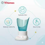 Vitamax 2-in-1 Facial Steamer & Inhaler Machine Portable Vaporizer for Cold, Cough & Skin Care Steam Inhaler for Face Glow, Sinus & Throat Relief (1 Year Warranty) - Image 4
