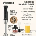 Vitamax 4 in 1 Hand Blender Machine 1000W Powerful Motor 12-Speed Immersion Blender with Egg Beater Milk Frother, Chopper juicermachine 100% Copper Motor | 4 Blades | Chopper + Whisk + Measuring Cup | Hand Mixer for Kitchen Use – Model VM-818 - Image 2