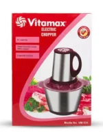 Vitamax 2-in-1 Electric & Manual Push Chopper VM-535 | 3L Stainless Steel Bowl | Powerful Food Processor for Vegetables, Meat & Kitchen Use - Image 3